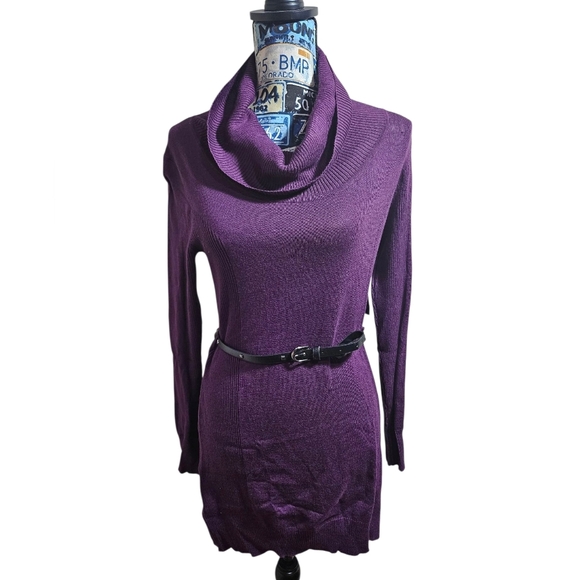 Faded Glory Dresses & Skirts - NEW Faded Glory Purple Cowl Neck Sweater Dress with Belt Medium